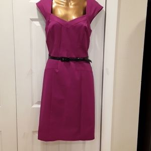 WHBM Raspberry Purple Queen Anne Neckline Dress 6